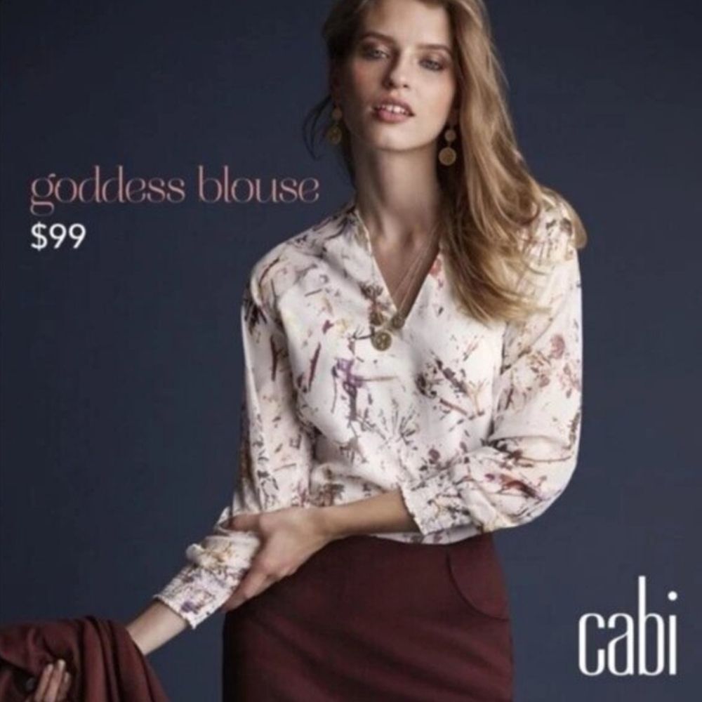 CAbi Style #3694 Goddess Blouse, Sheer Lined Cream Long Sleeve Blouse, M